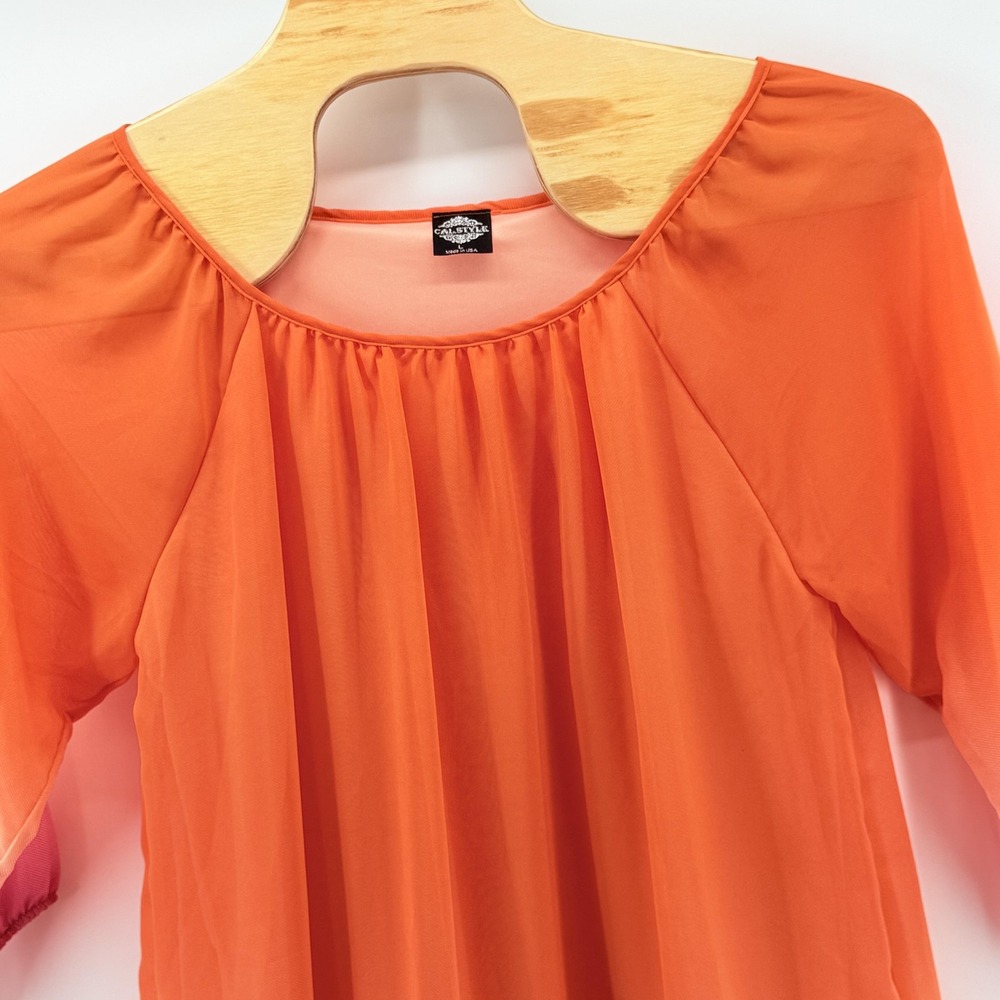 Cal Tunic Womens Large Sheer Boho Beach Coverup Pom Pom Hem Festival Made in USA